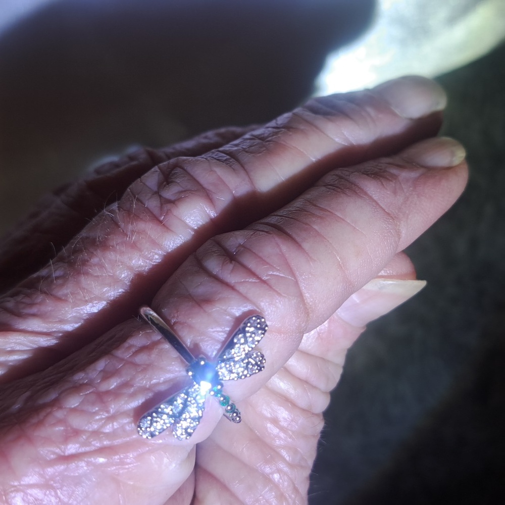 Silver Dragonfly Ring with Blue and Green Accents - Picture 3 of 3